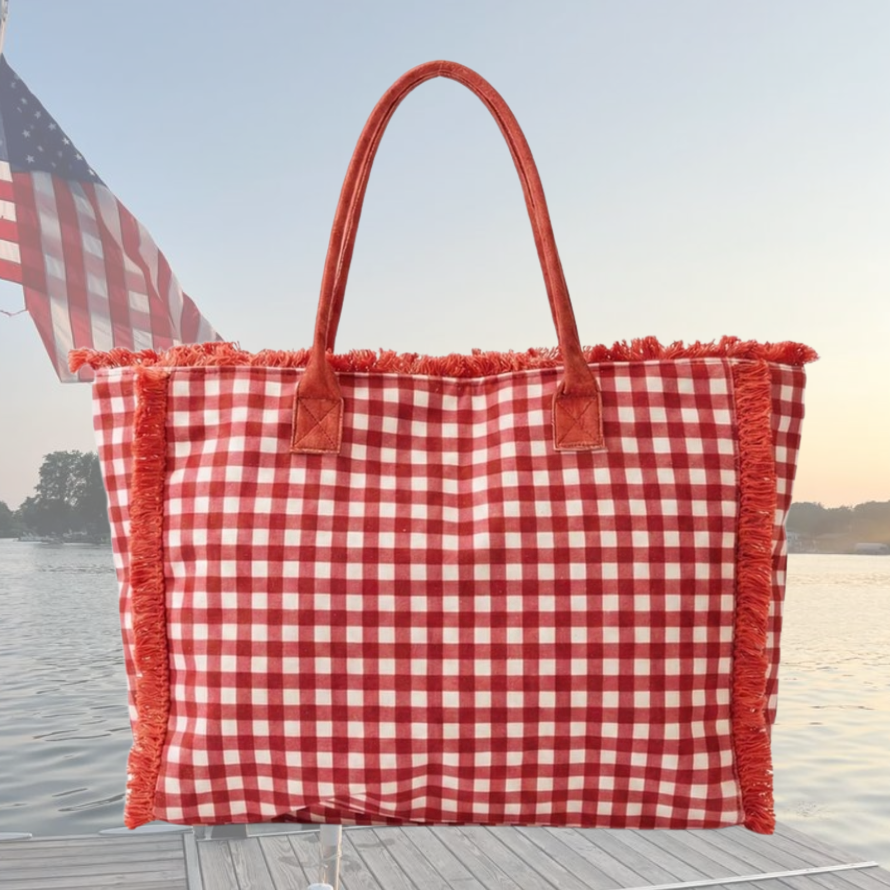 Gingham Check Terry Tote