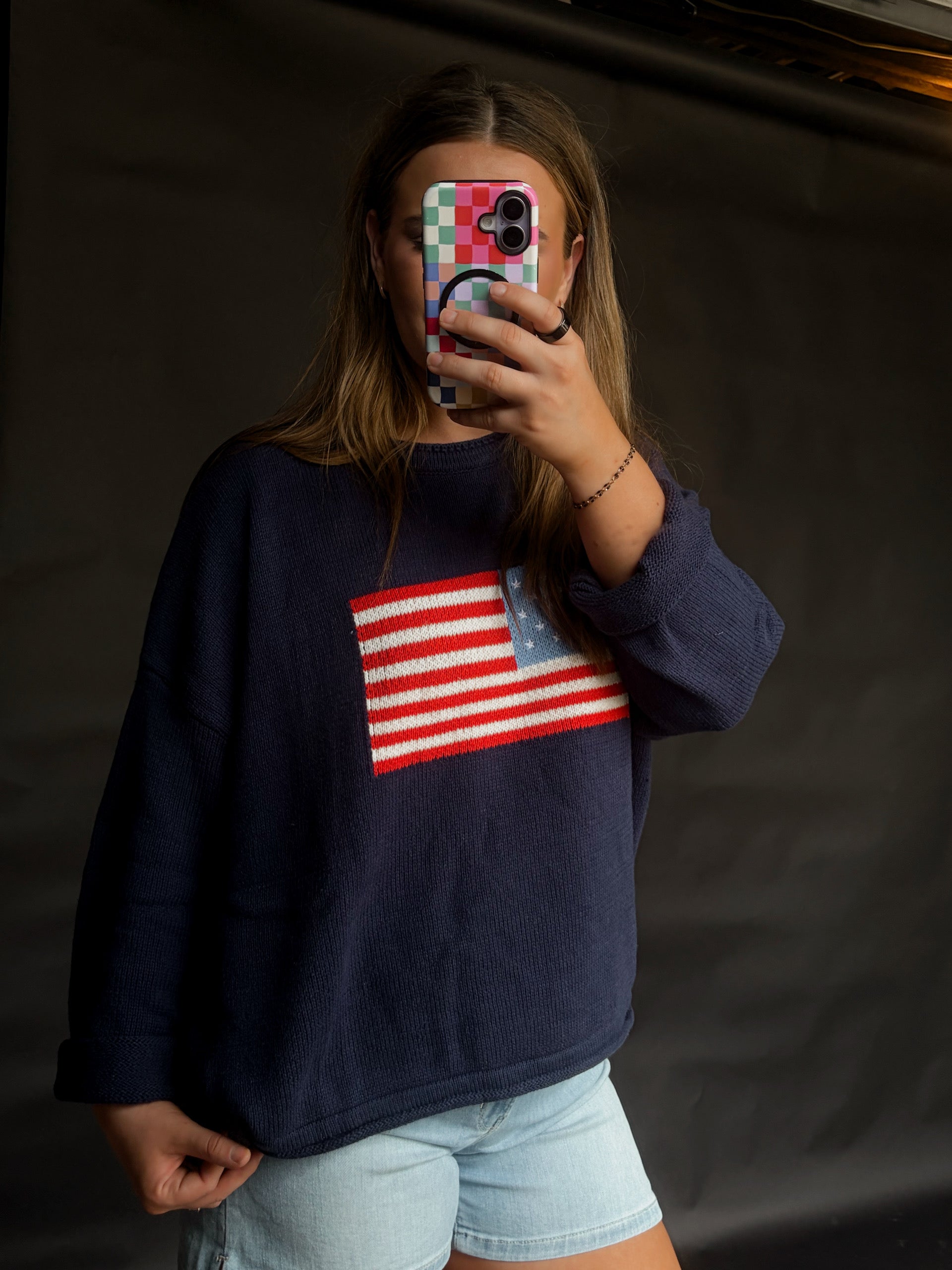 American Flag Navy Sweater
