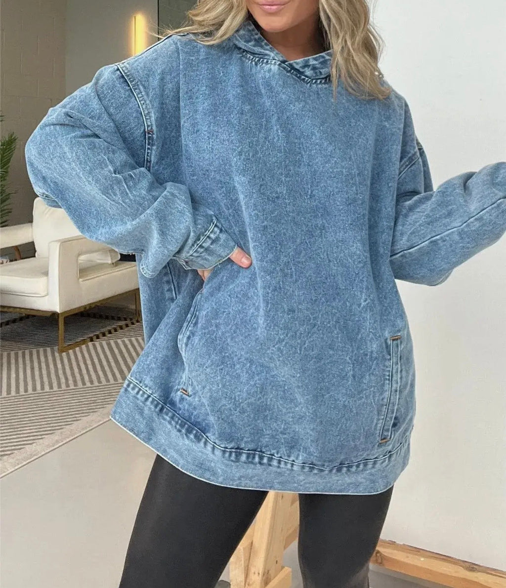 Oversized Vintage Denim Hoodie Embroidered