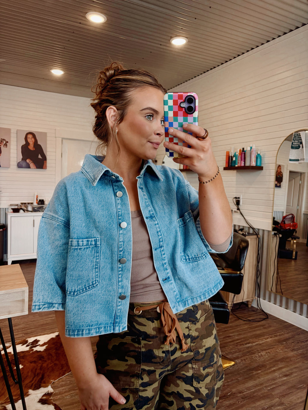 Button Front Cropped Denim Jacket