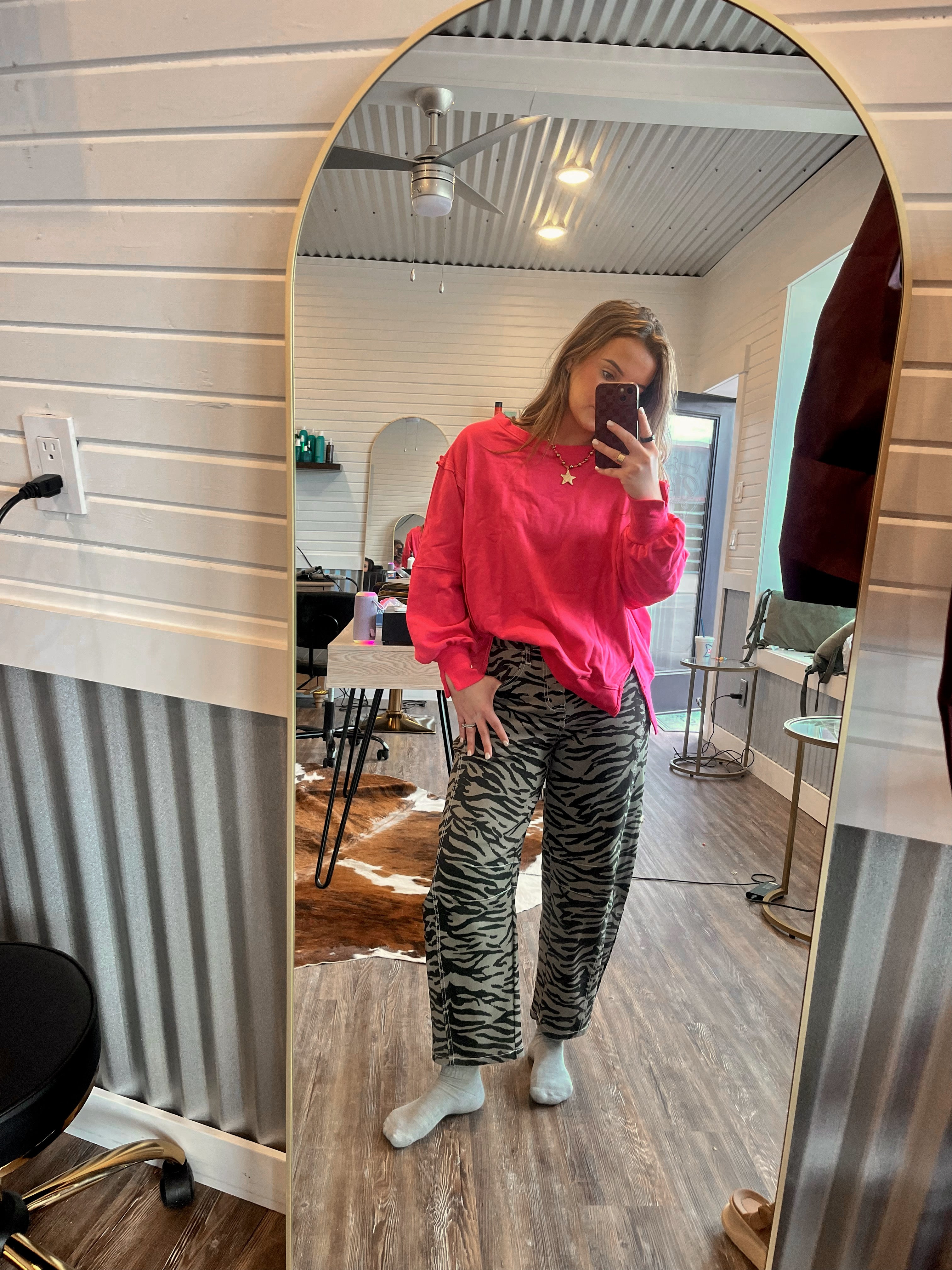 Oversized Crew Neck Long Sleeve-Hot Pink