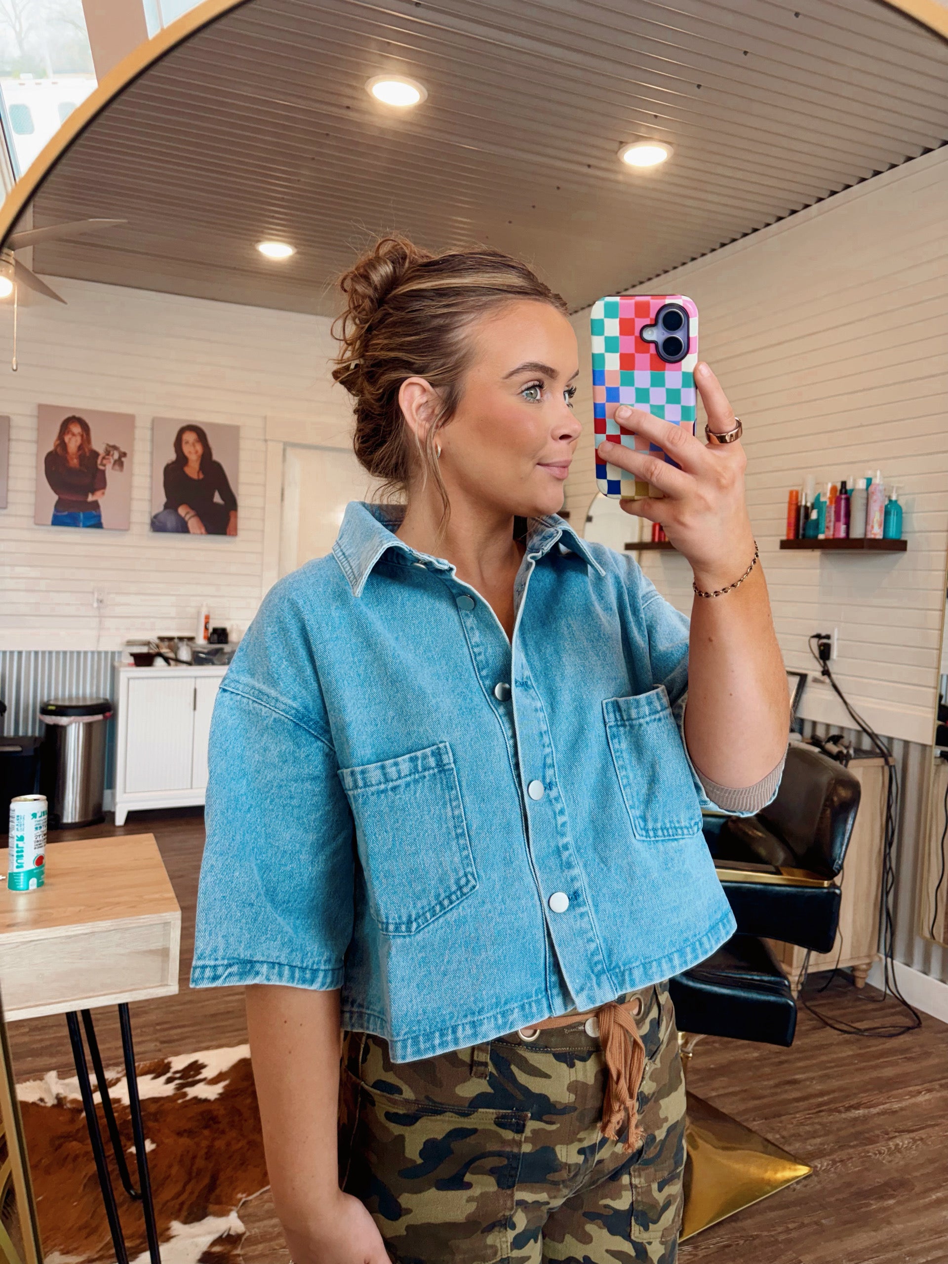 Button Front Cropped Denim Jacket