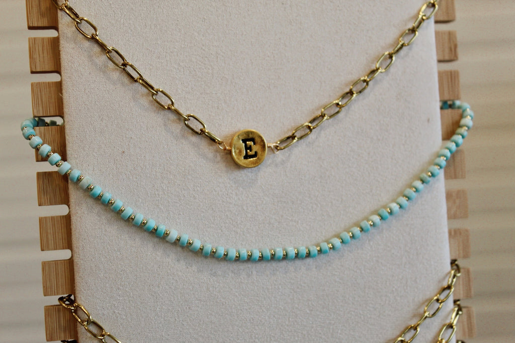 Gold filled blue turquoise beaded necklace