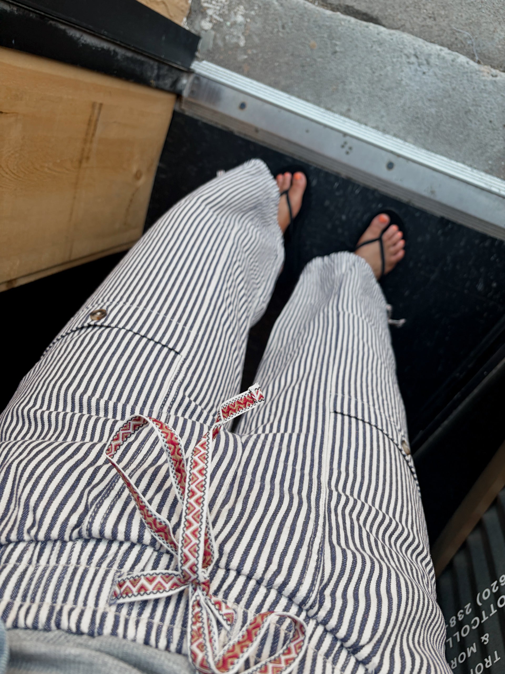 Striped Button Patched Pant