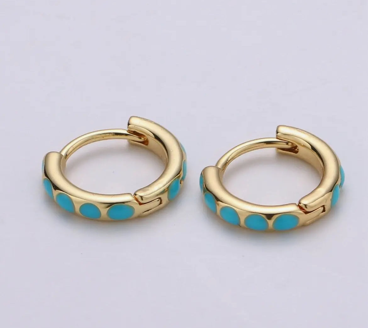 Turquoise gold Huggies hoops