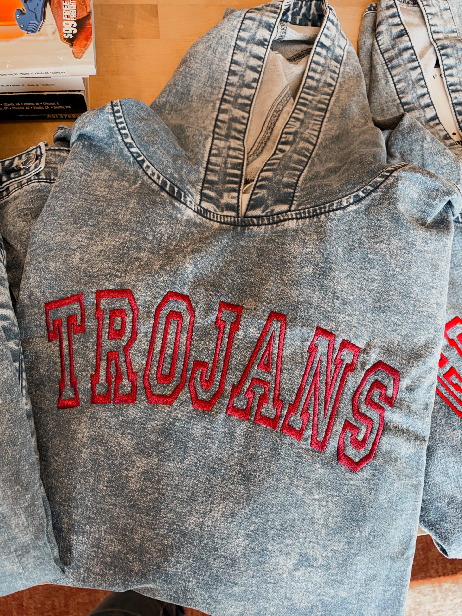 Oversized Vintage Denim Hoodie Embroidered