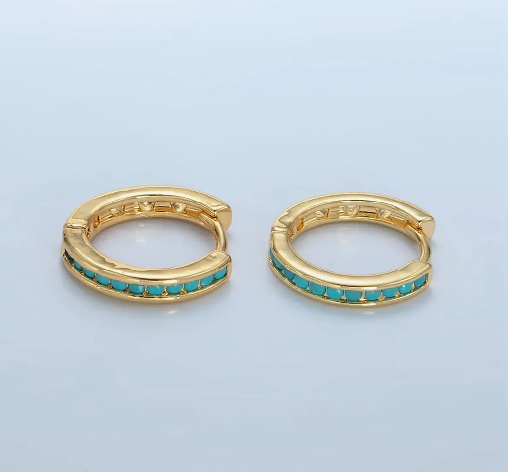24K gold filled turquoise micro paved Huggies hoop