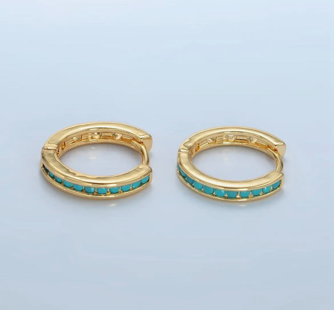 24K gold filled turquoise micro paved Huggies hoop
