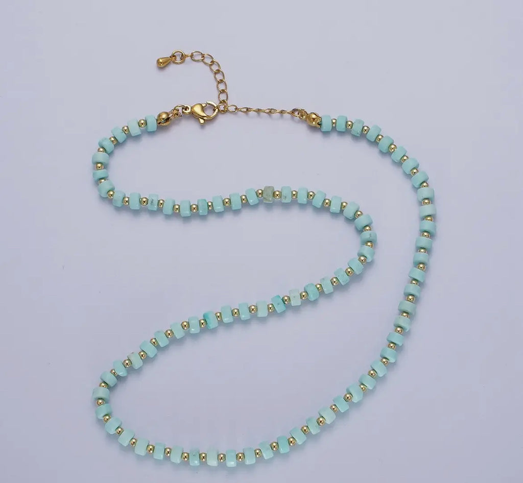 Gold filled blue turquoise beaded necklace