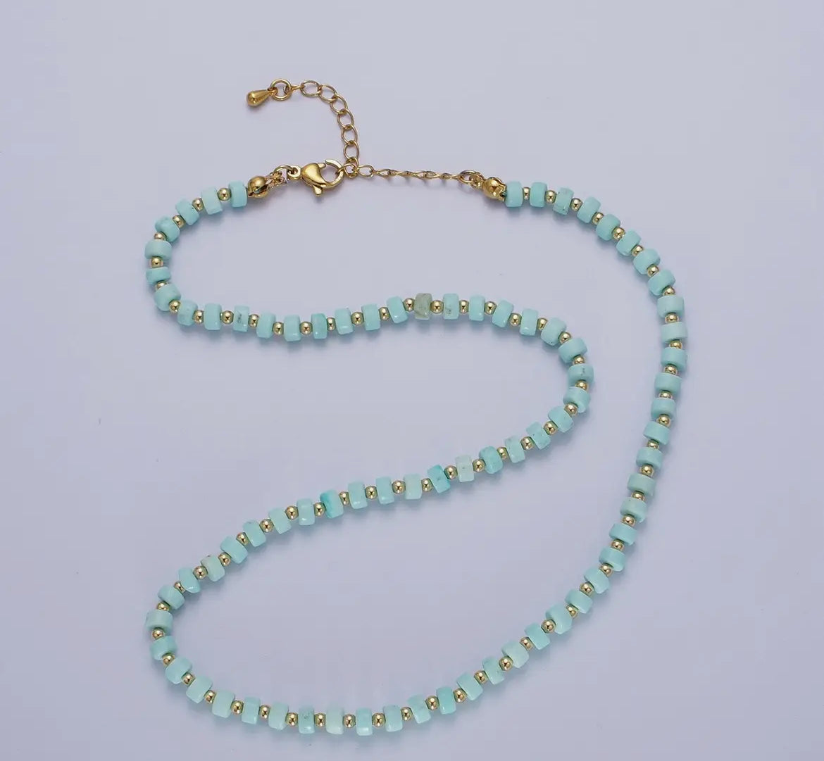 Gold filled blue turquoise beaded necklace