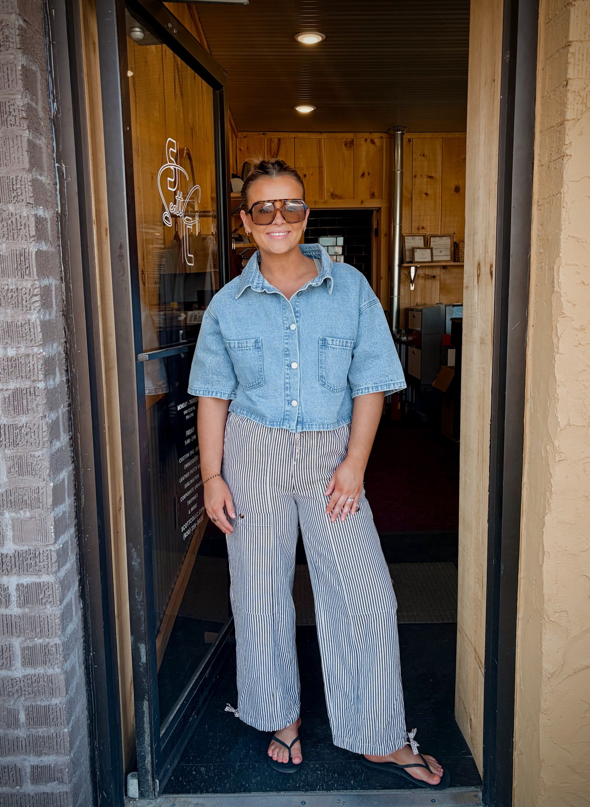 Striped Button Patched Pant