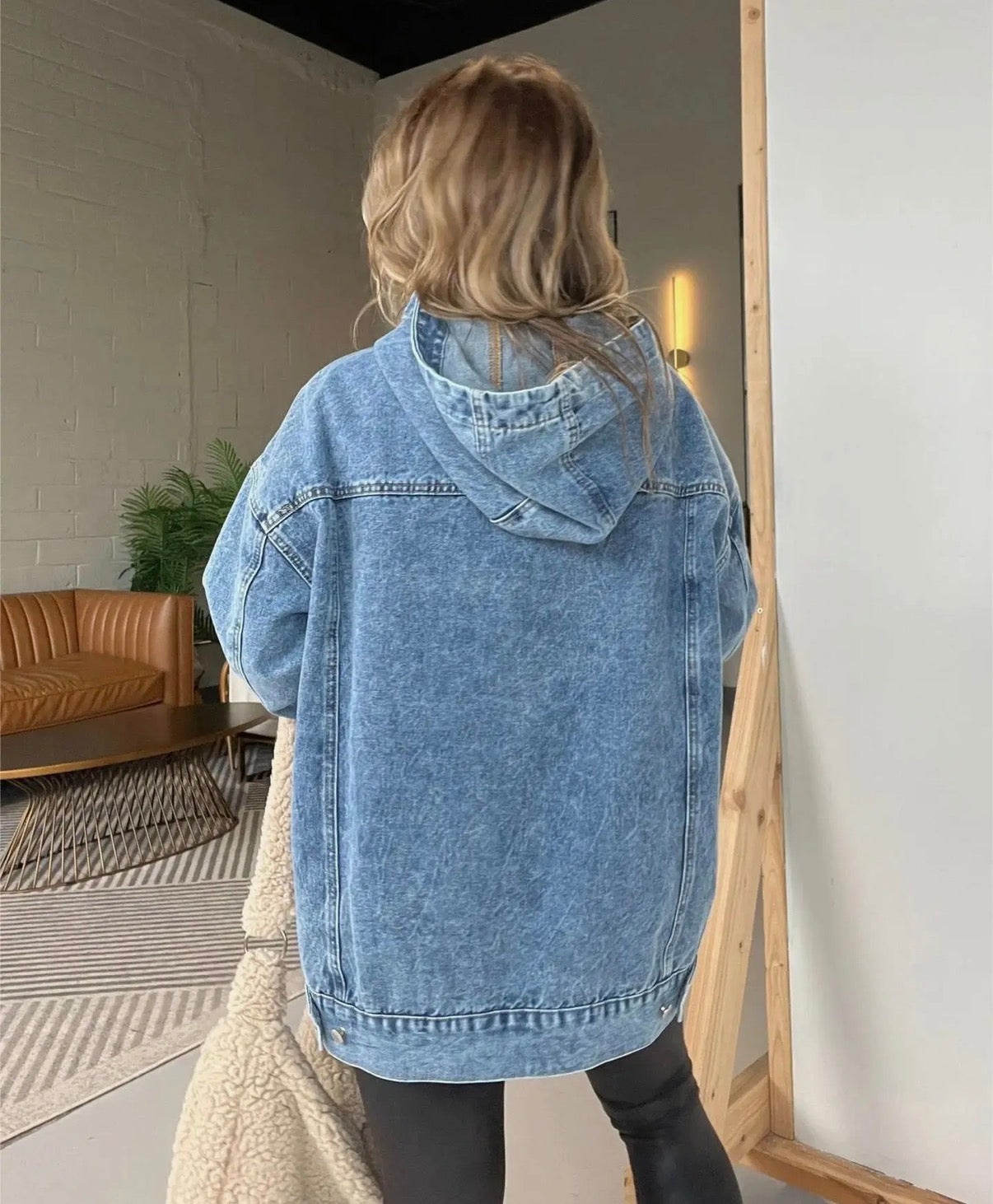 Oversized Vintage Denim Hoodie Embroidered