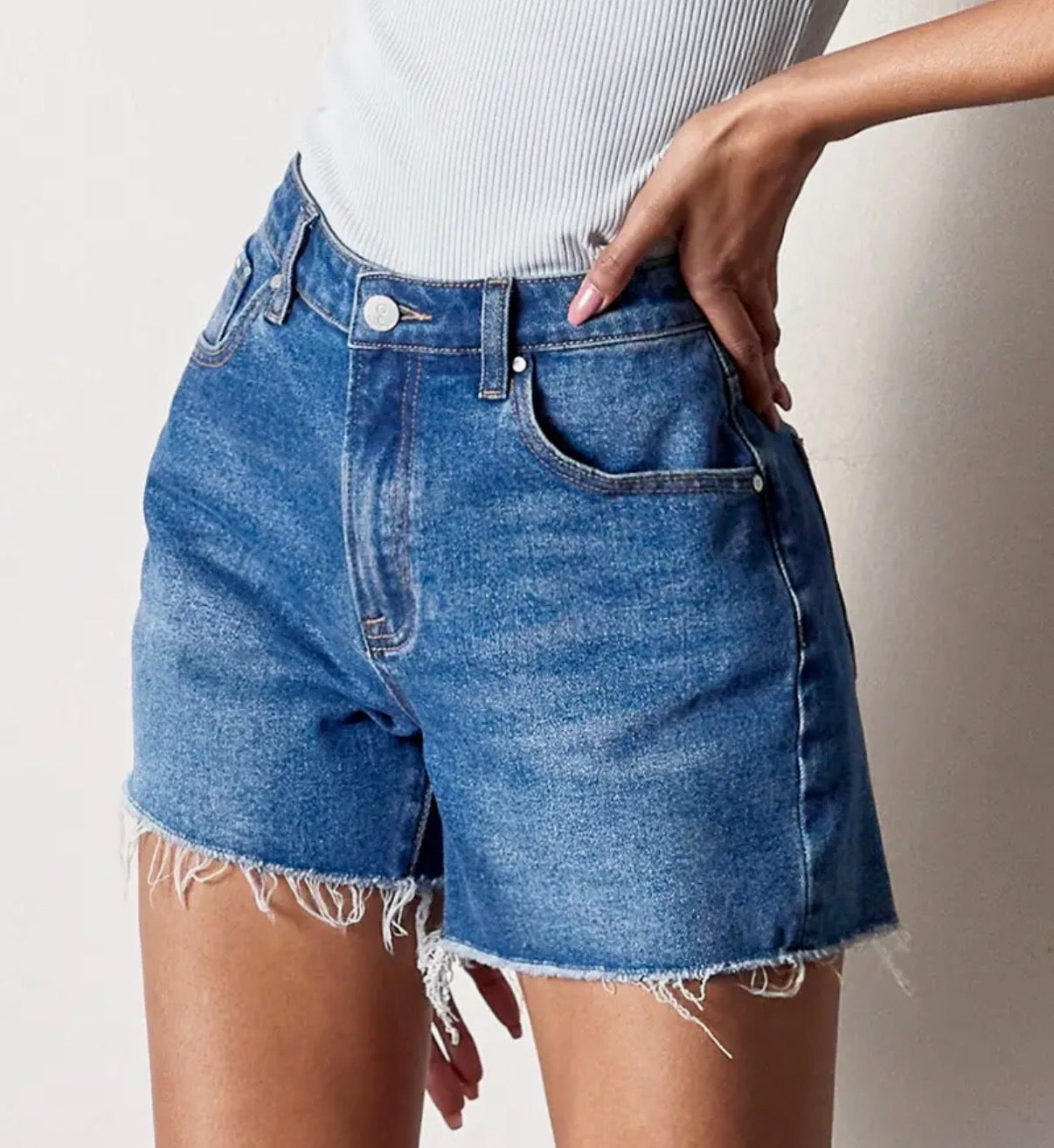 High Rise Mini Stretch Denim Short