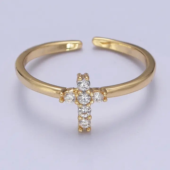 Crystal Cross Gold Ring