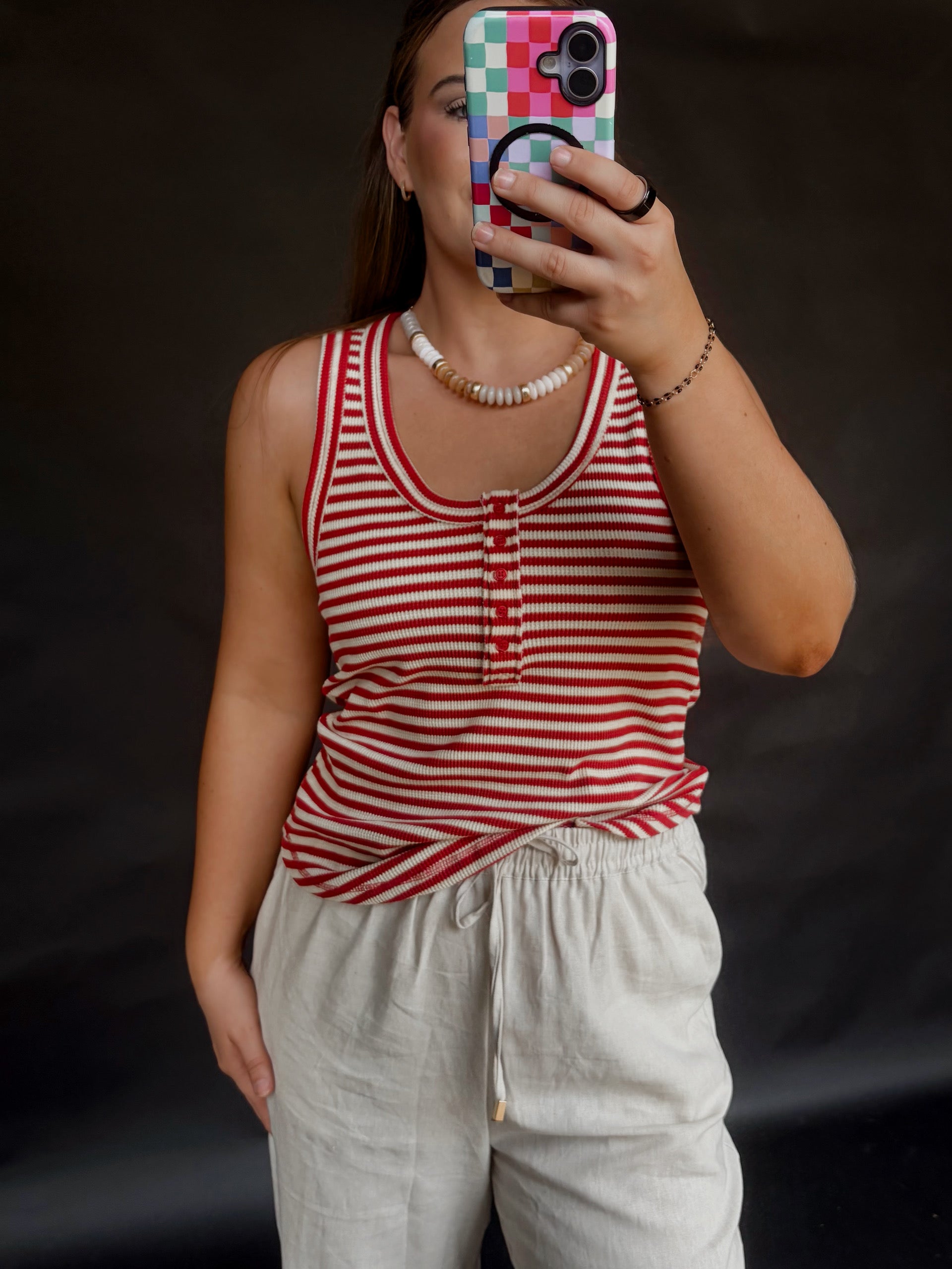 Striped Button Down Knit Tank