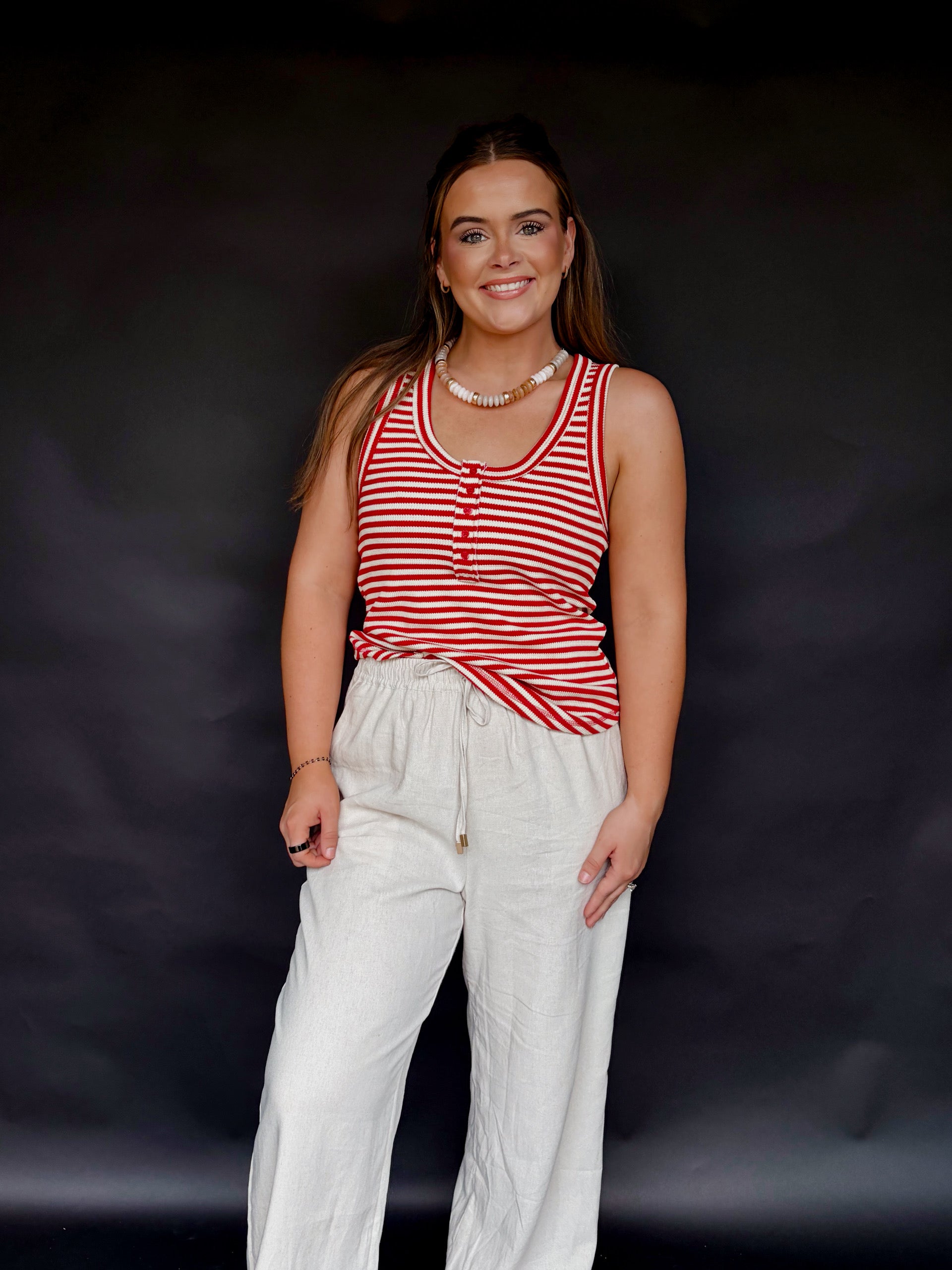 Striped Button Down Knit Tank
