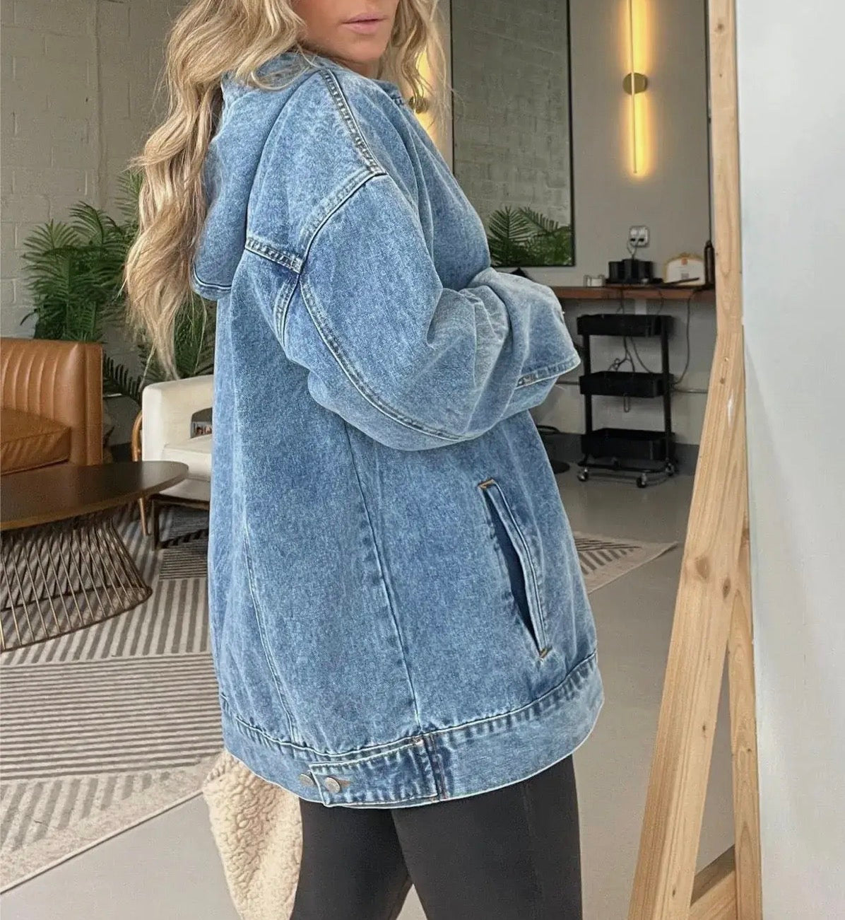 Oversized Vintage Denim Hoodie Embroidered