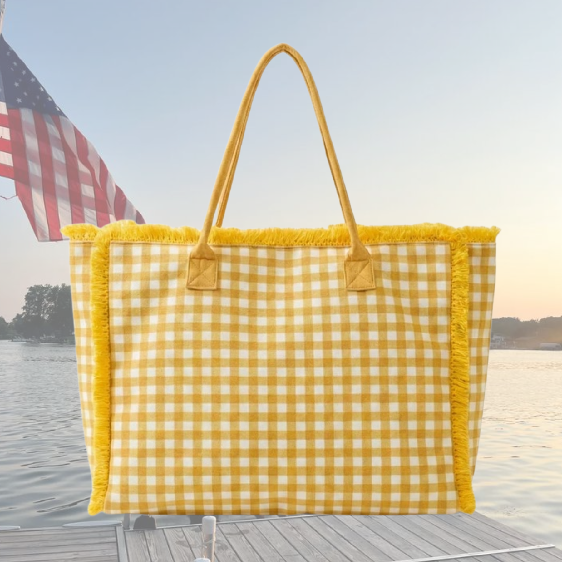 Gingham Check Terry Tote