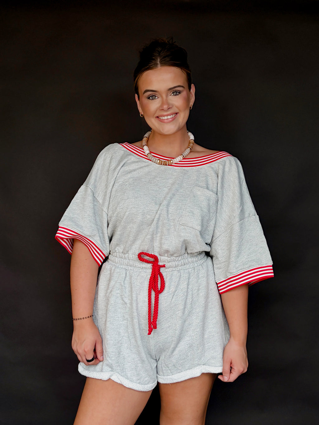 Striped Heather Grey romper