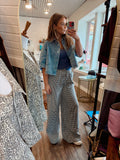 Gingham Drawstring wide leg pant