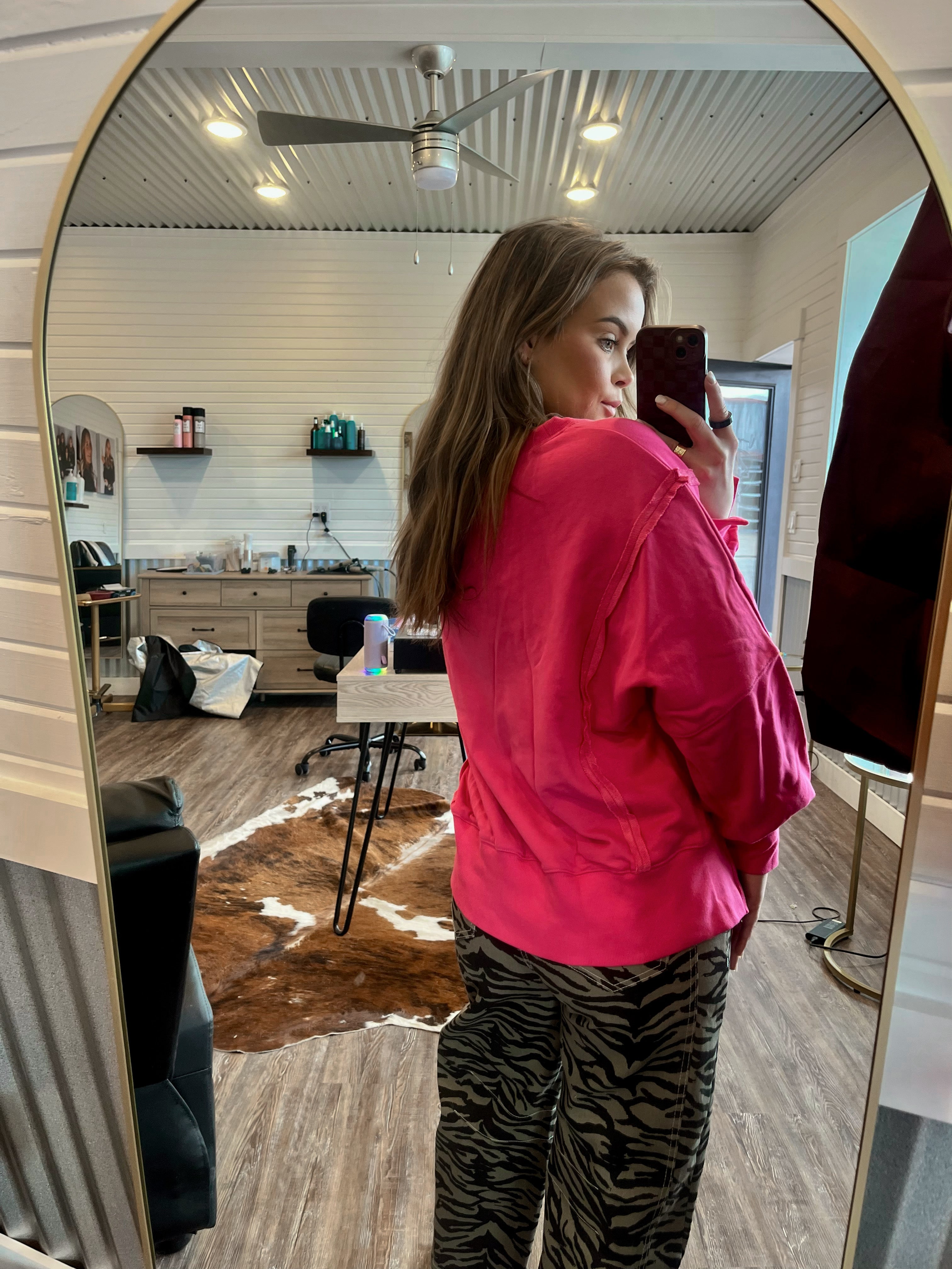Oversized Crew Neck Long Sleeve-Hot Pink