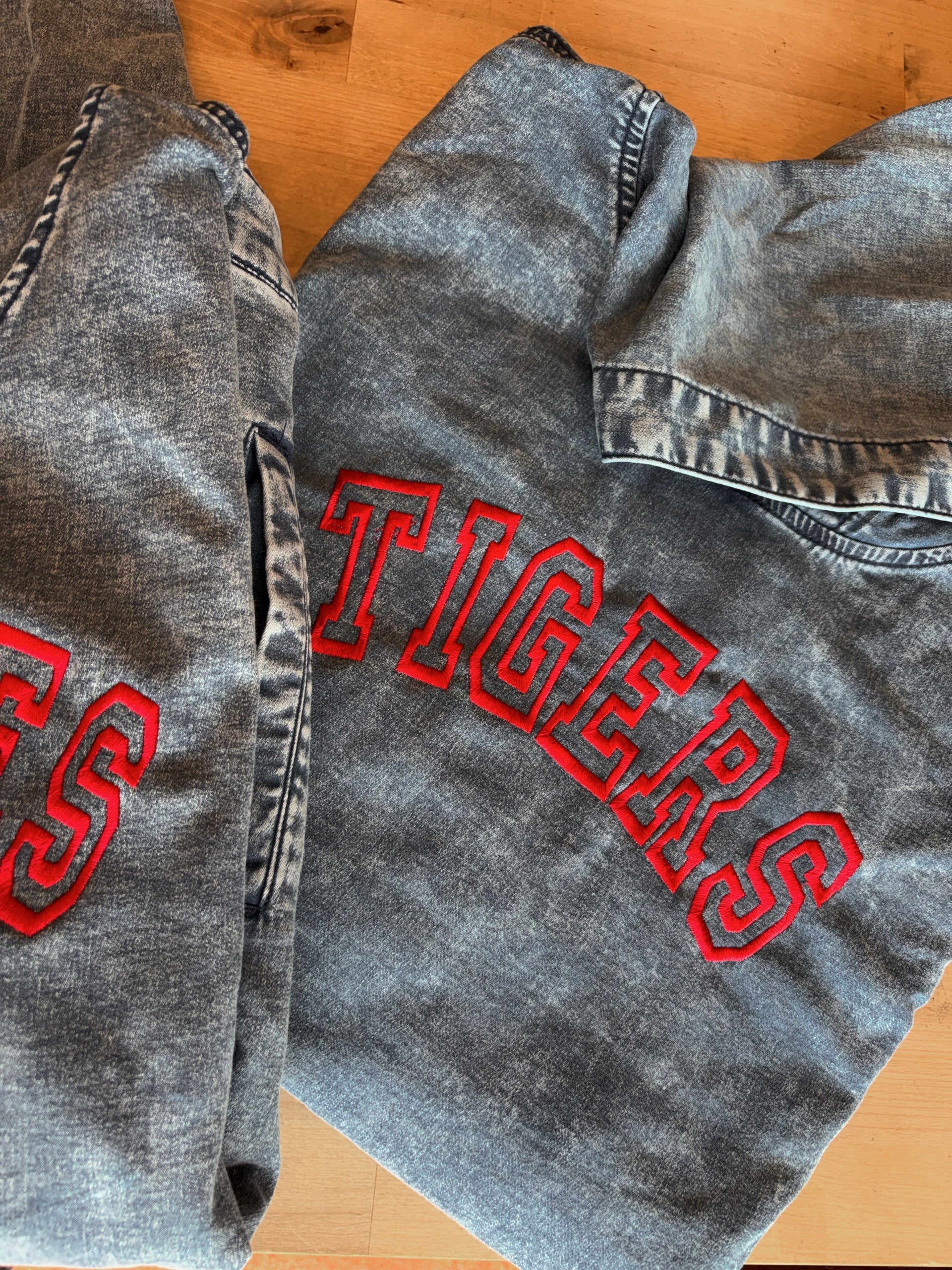 Oversized Vintage Denim Hoodie Embroidered