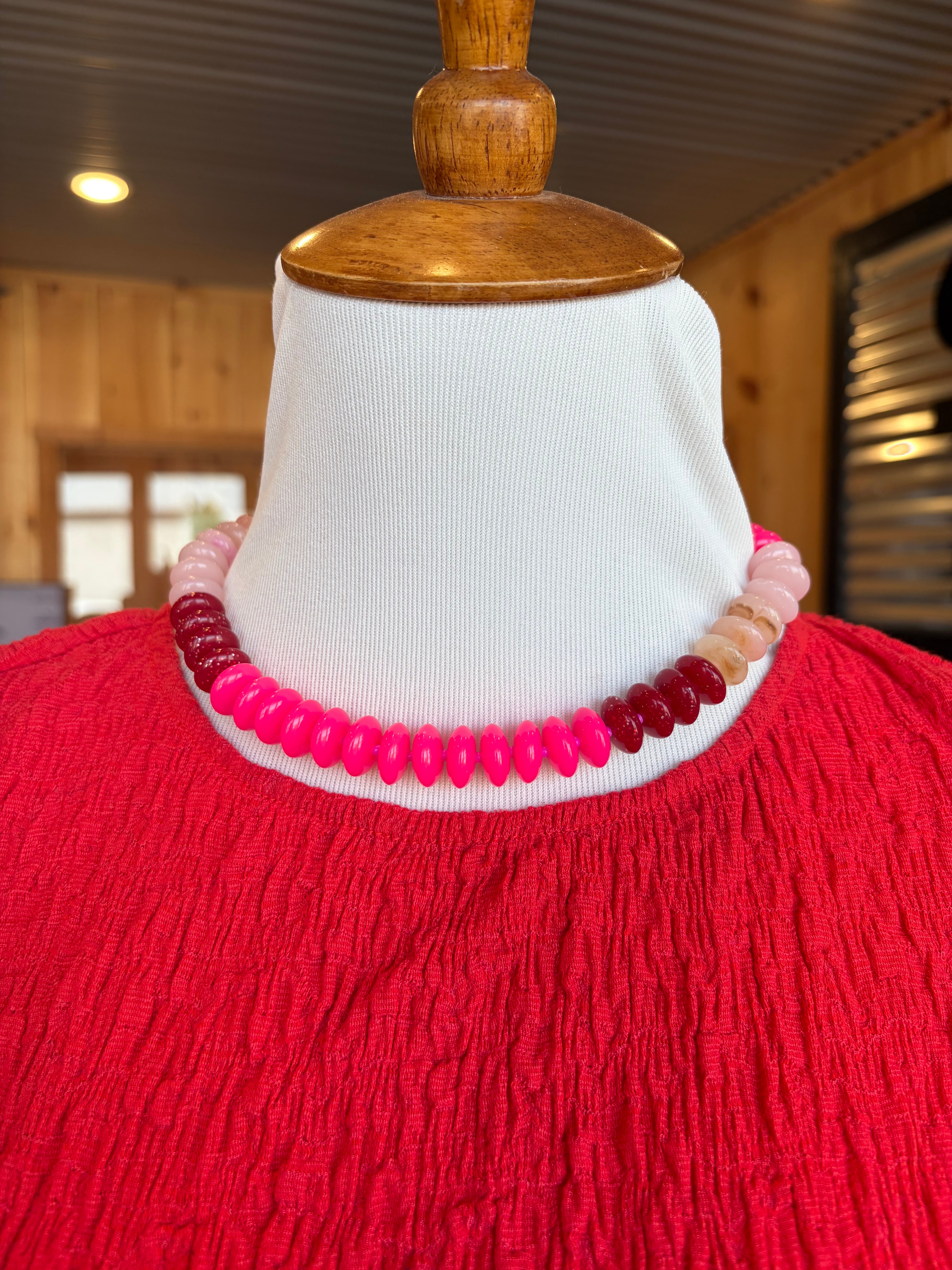 Oval Pink Ombré Necklace Chunky