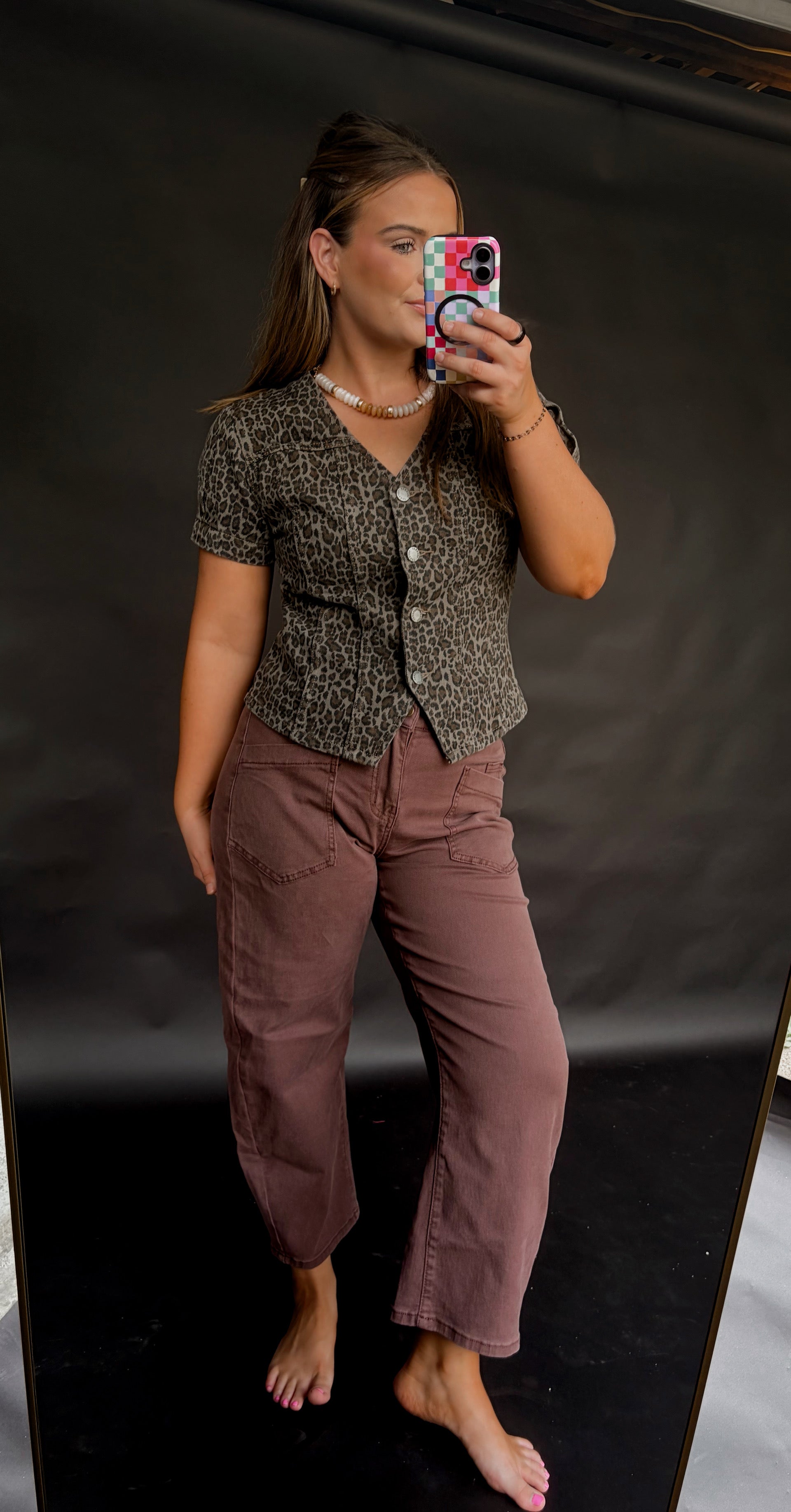 Solid Brown Square Pocket Barrel Jean