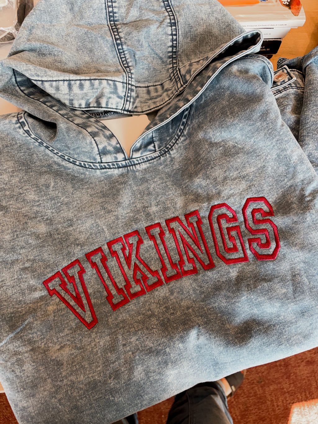Oversized Vintage Denim Hoodie Embroidered