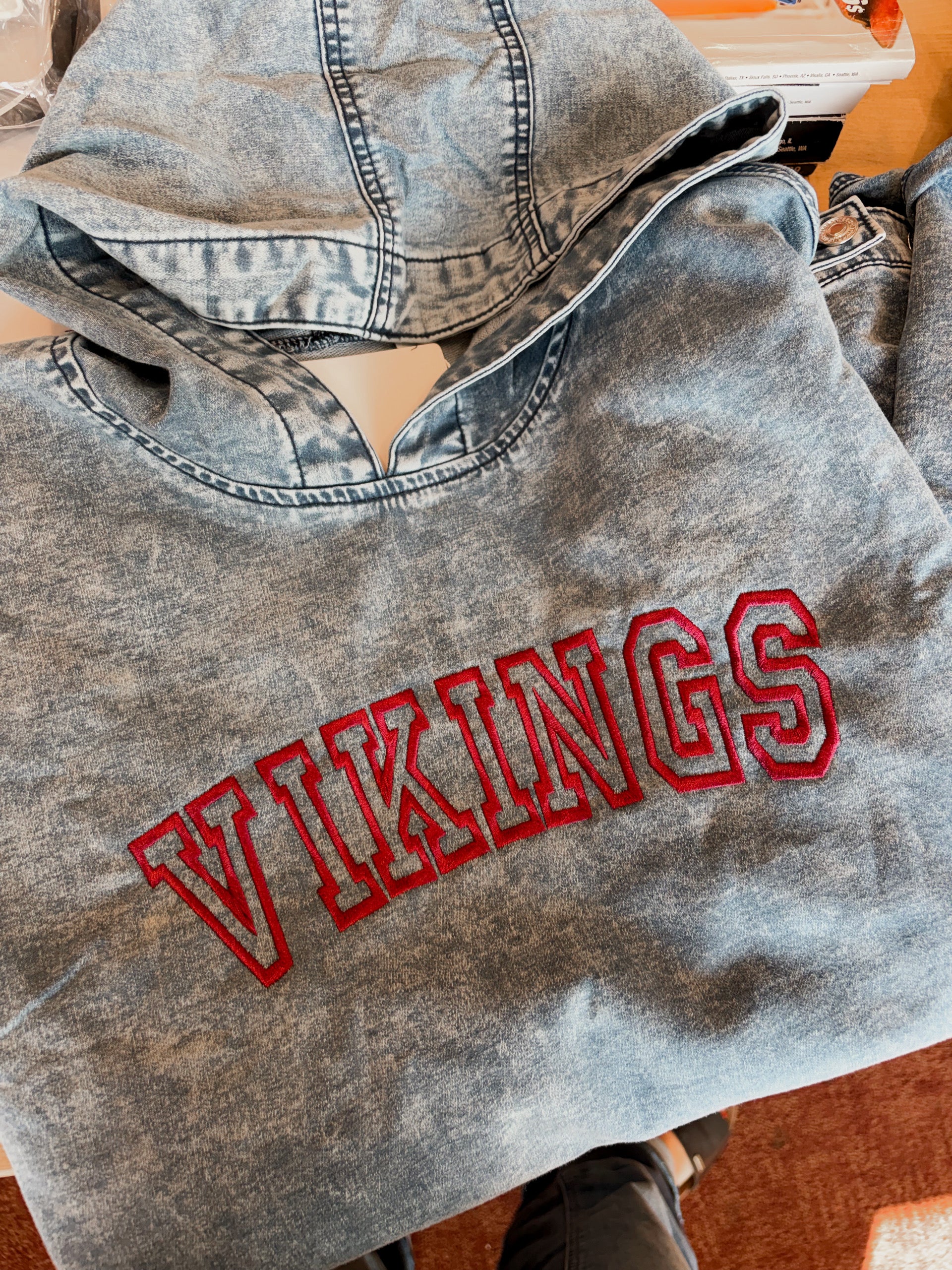 Oversized Vintage Denim Hoodie Embroidered