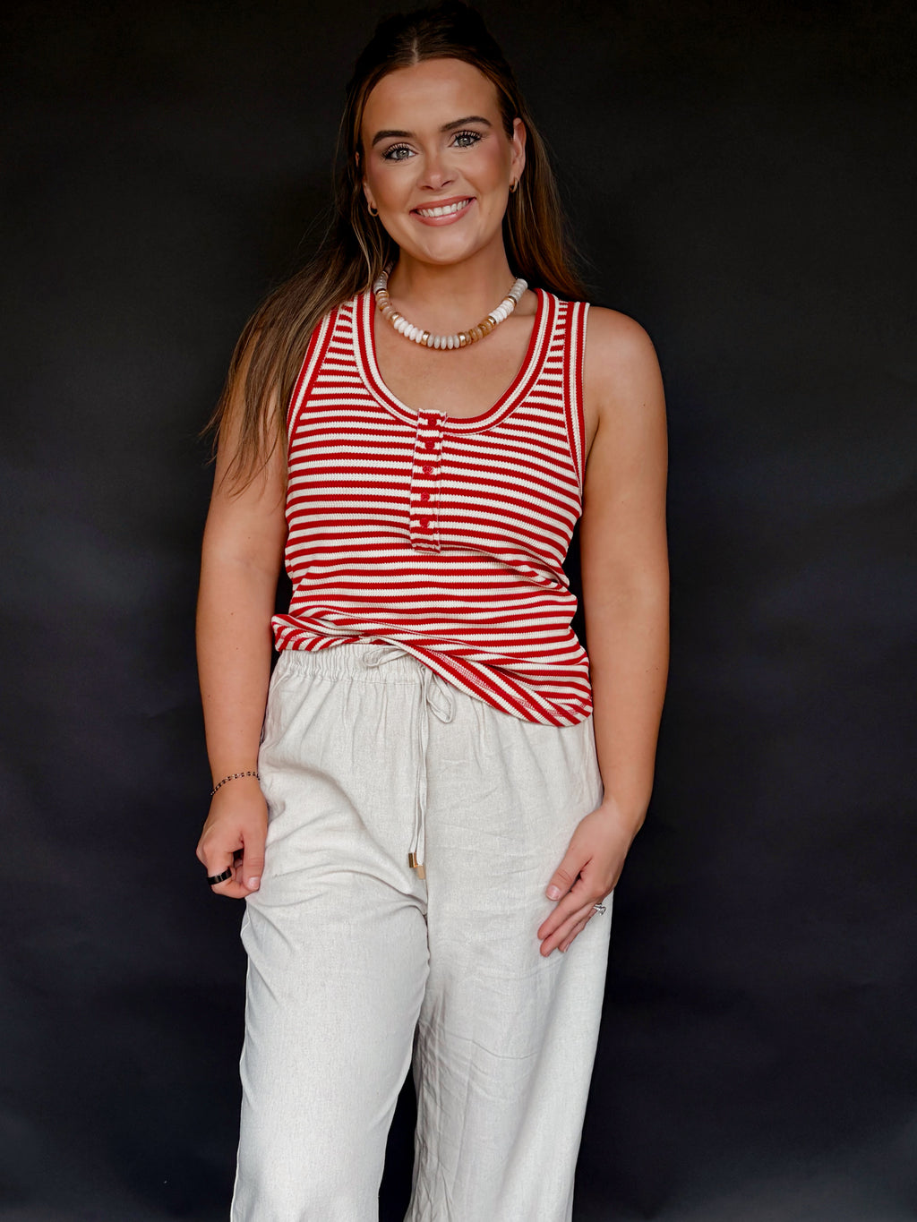 Striped Button Down Knit Tank