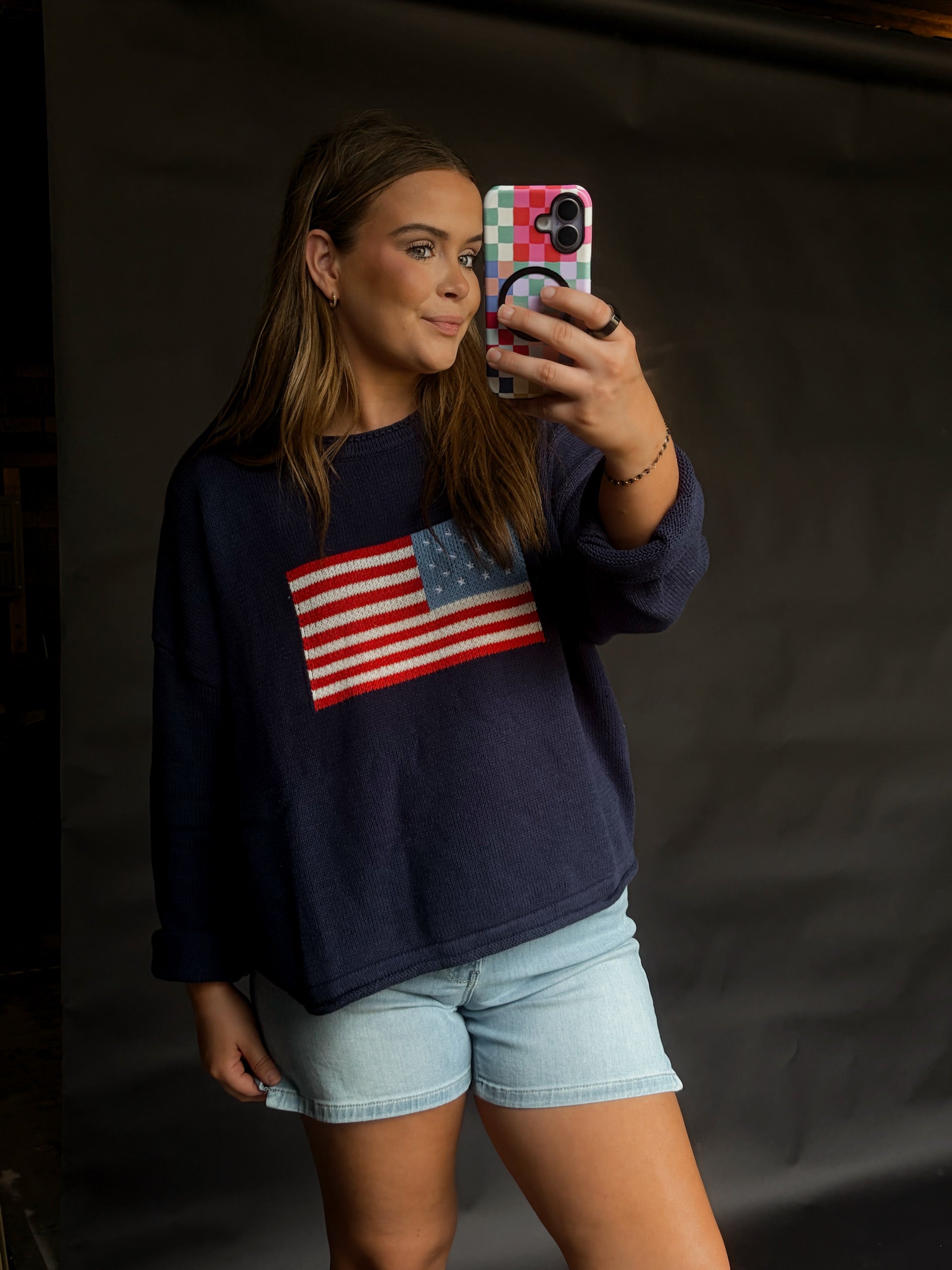 American Flag Navy Sweater