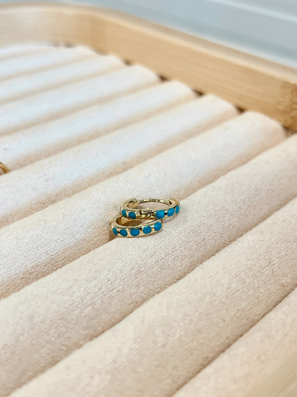 Turquoise gold Huggies hoops