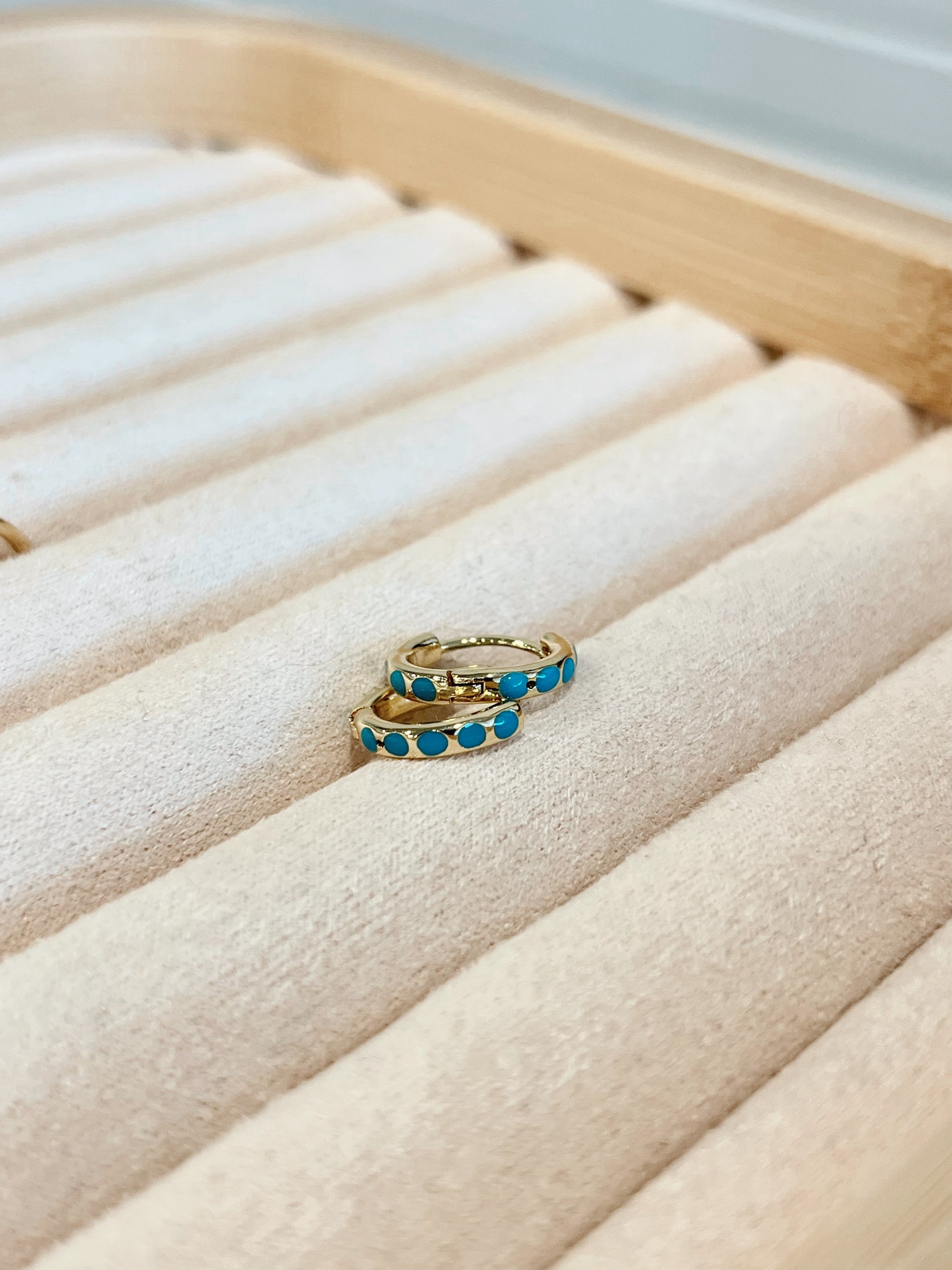 Turquoise gold Huggies hoops