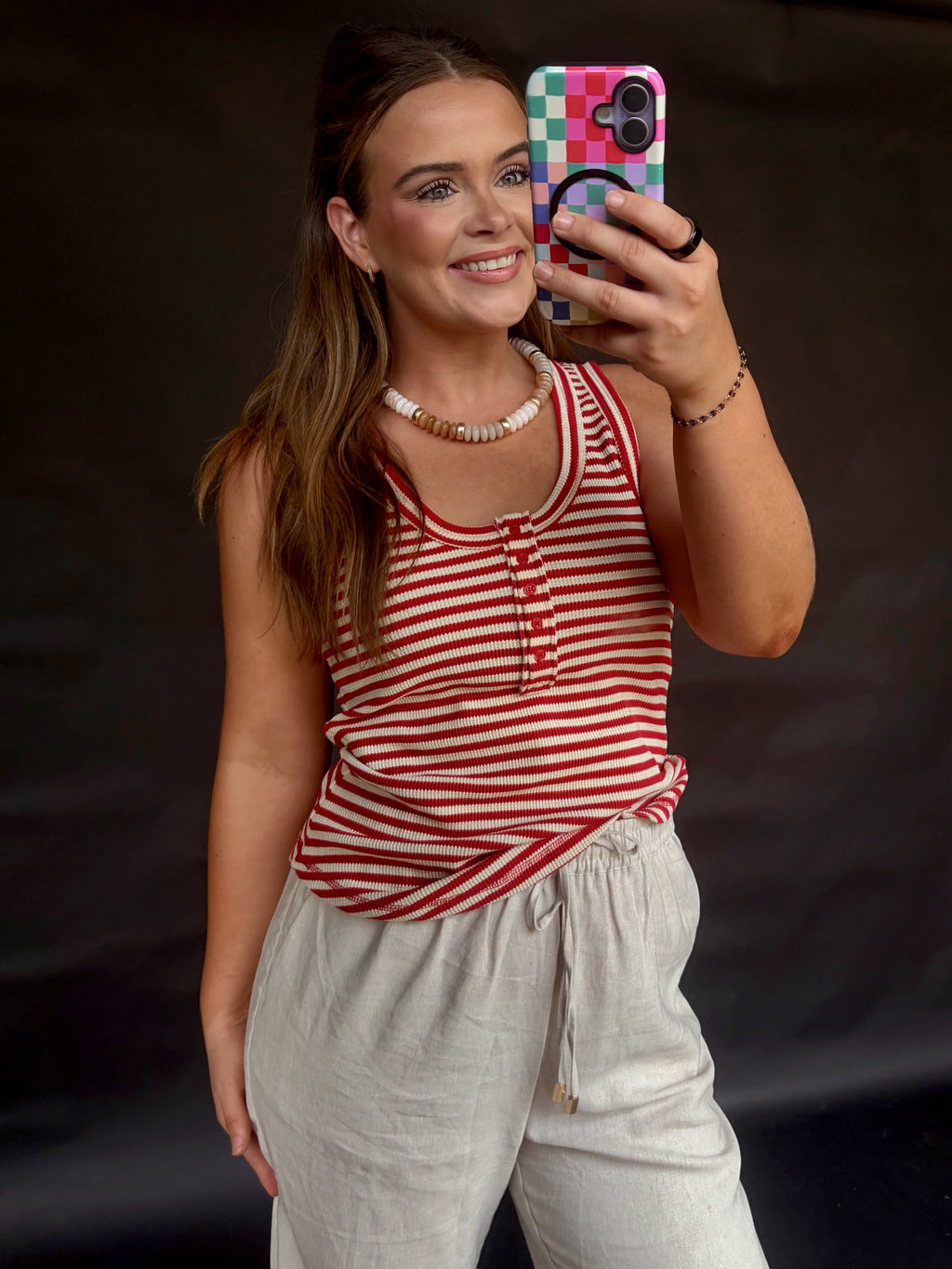 Striped Button Down Knit Tank