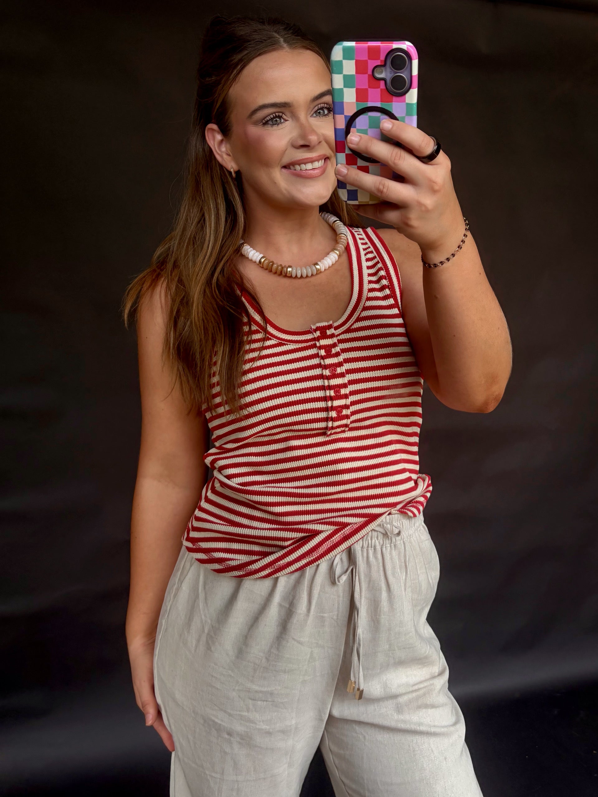 Striped Button Down Knit Tank