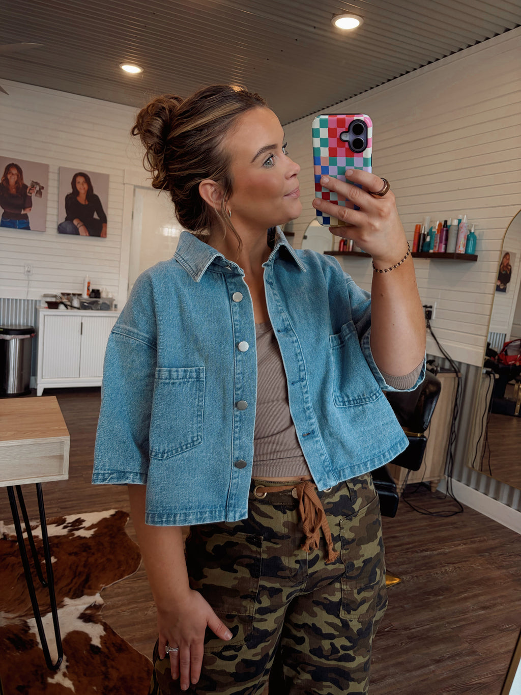 Button Front Cropped Denim Jacket