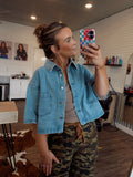 Button Front Cropped Denim Jacket