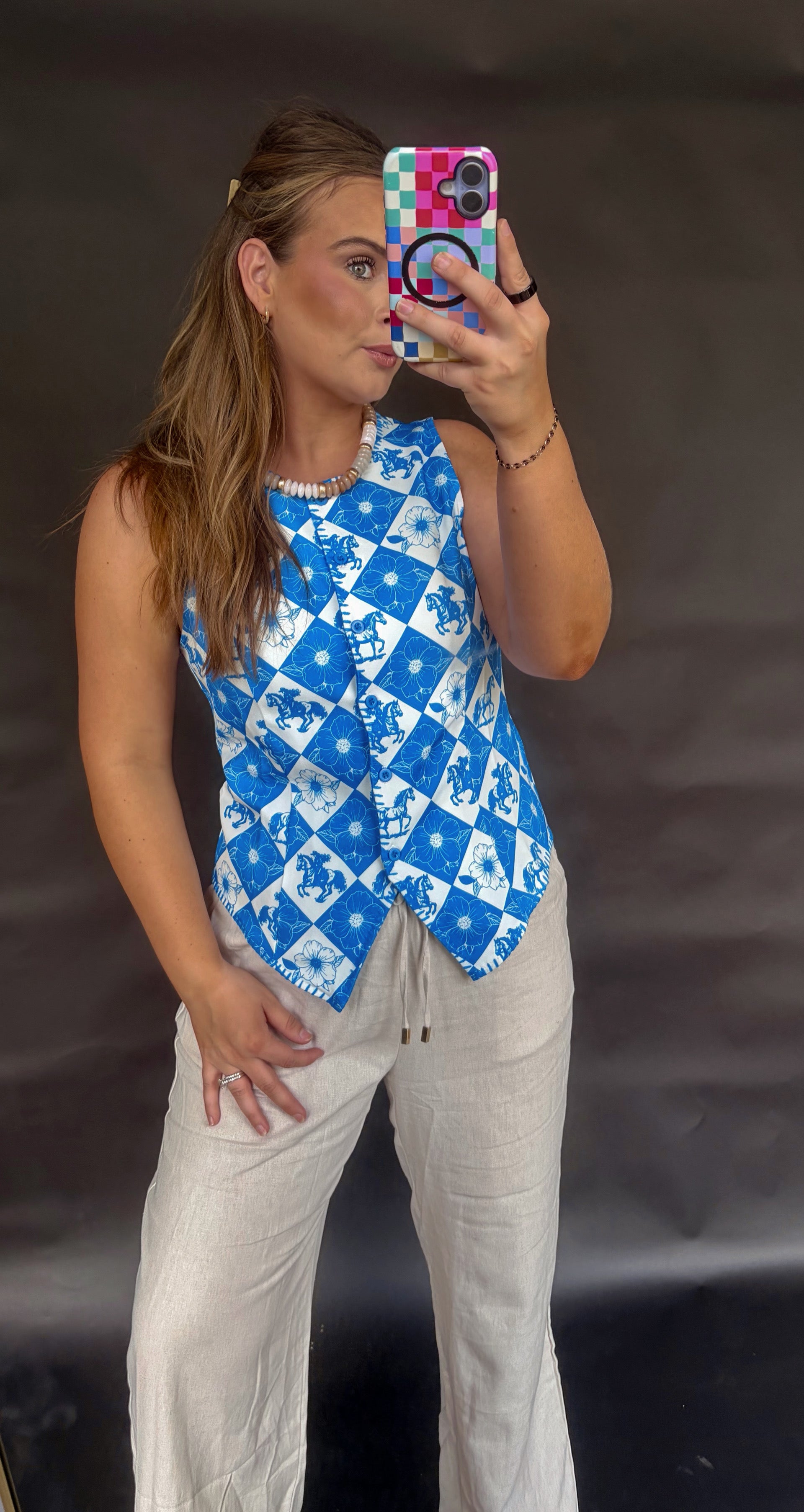 Blue Checkered Western Vest