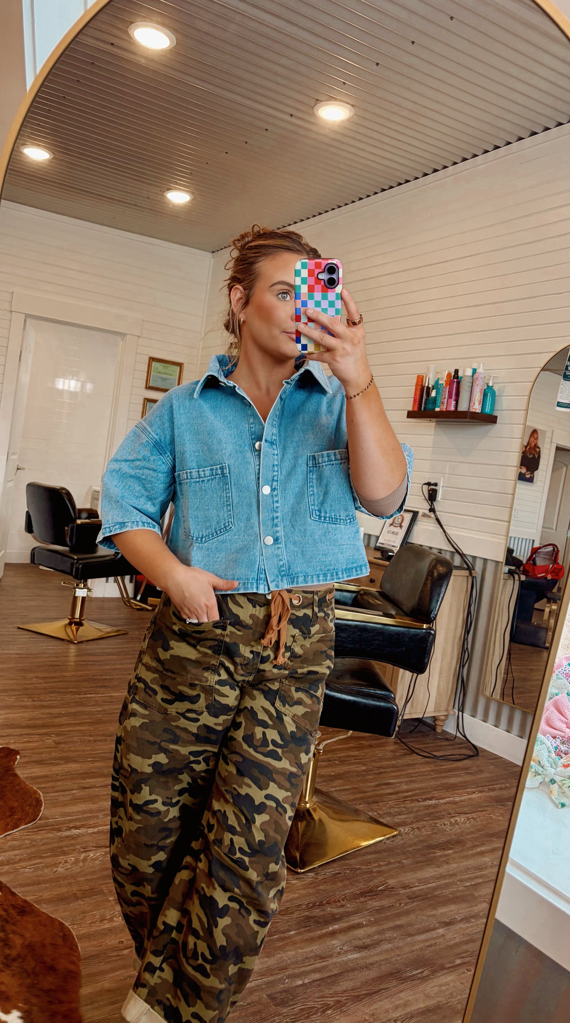 Button Front Cropped Denim Jacket