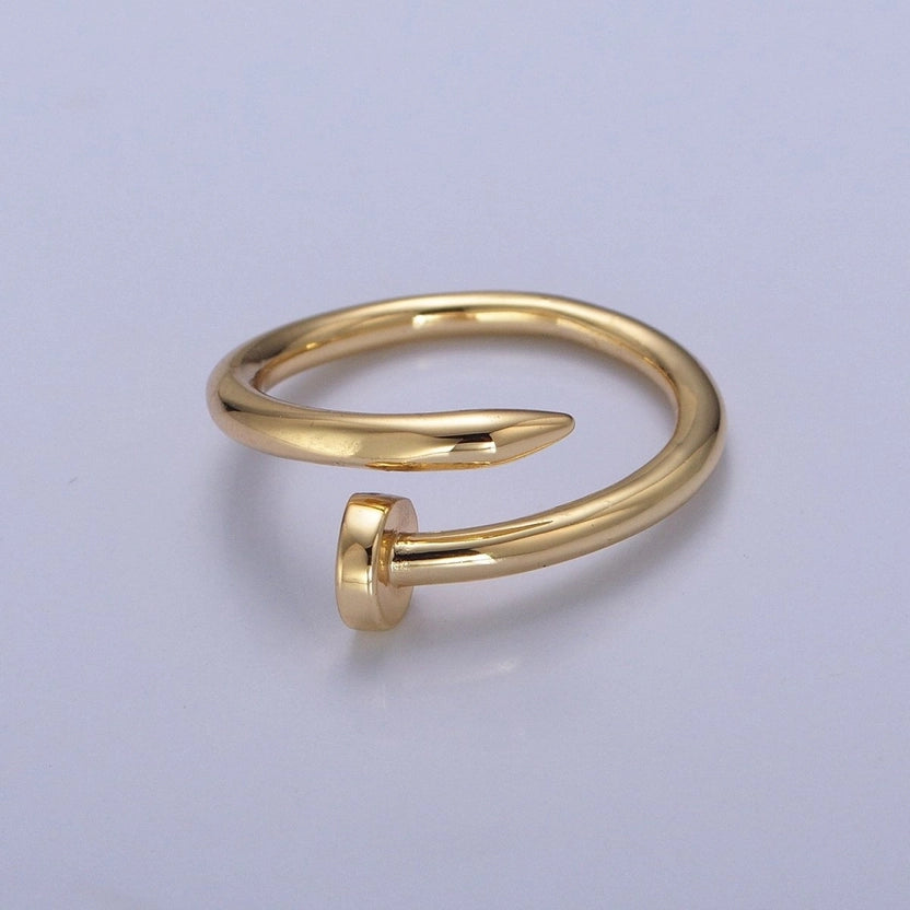 24K Gold Plated Adjustable Minimalist Nail Bent Ring